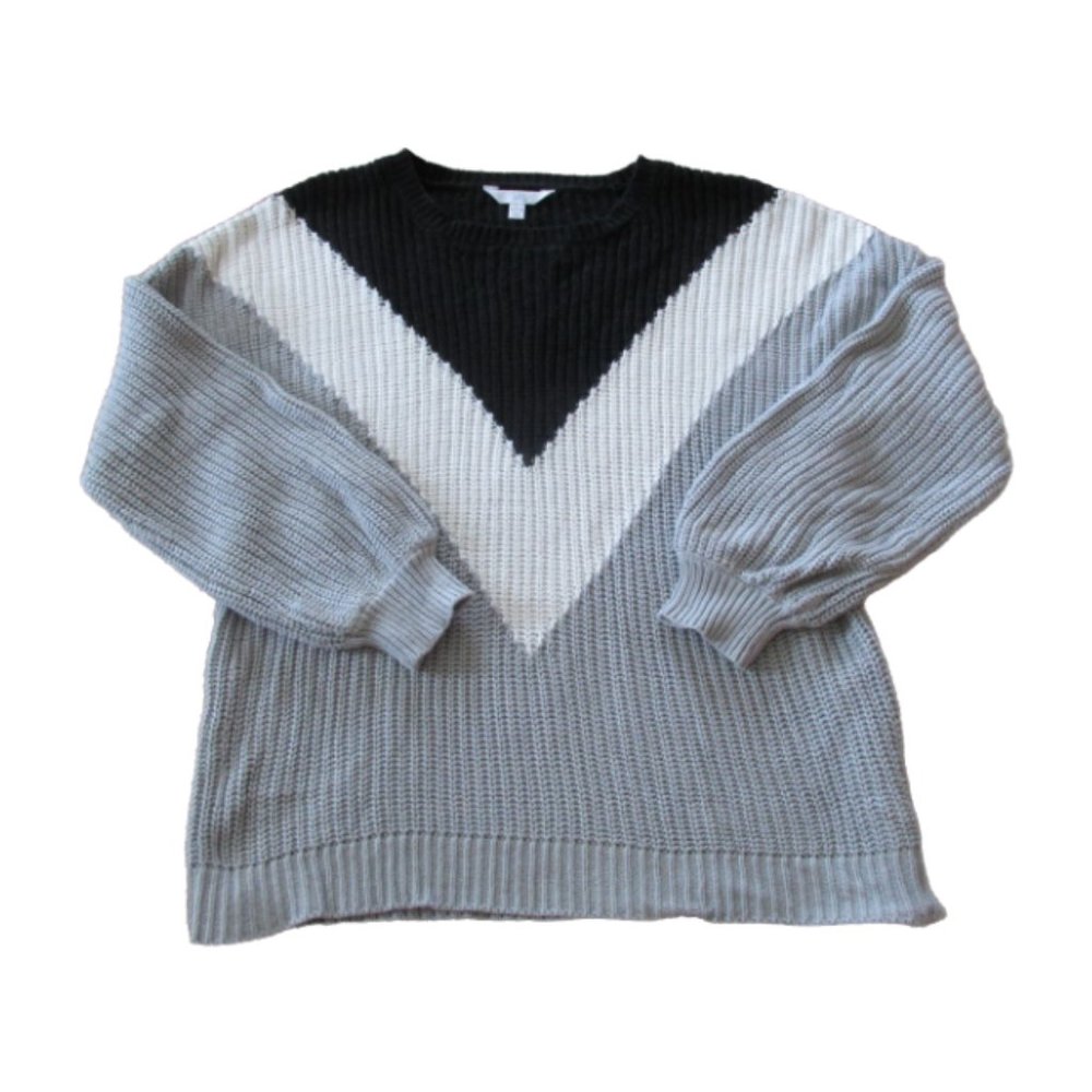 Time and Tru Pullover Cable Knit Sweater Womens Large Black Gray White Shirt Top